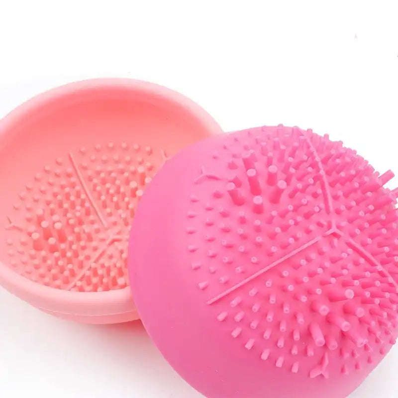 Makeup brush before and after cleaning with GlowWash Pro