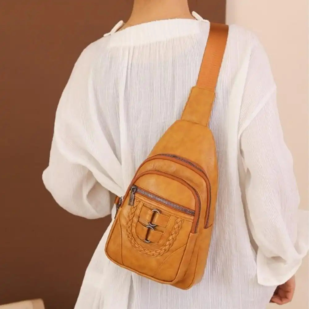 Heritage Chest Sling worn across the chest – unisex vegan bag – G8G