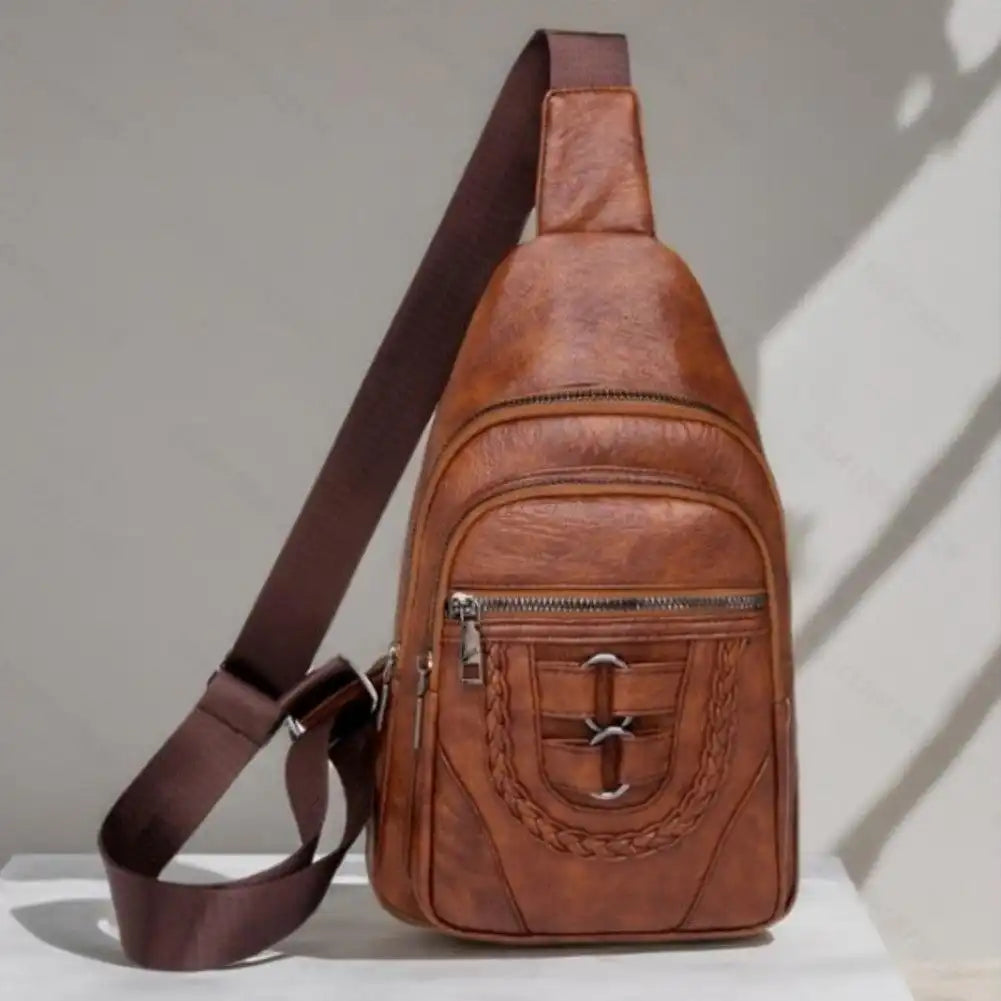 Zipper detail of unisex vegan leather sling bag – G8G