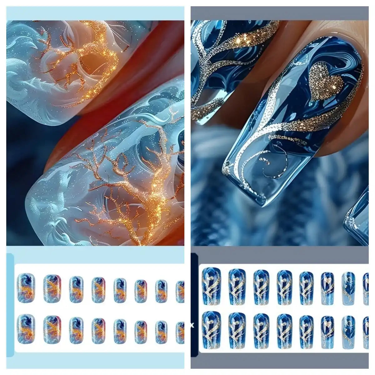Hand close-up showing abstract electric nail style
