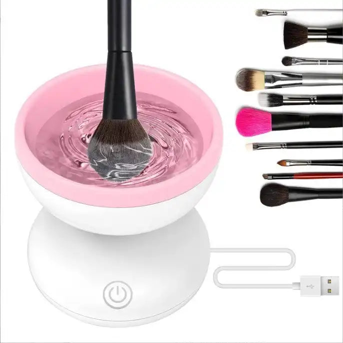 Customer using GlowWash Pro to clean cosmetic brushes – lifestyle image
