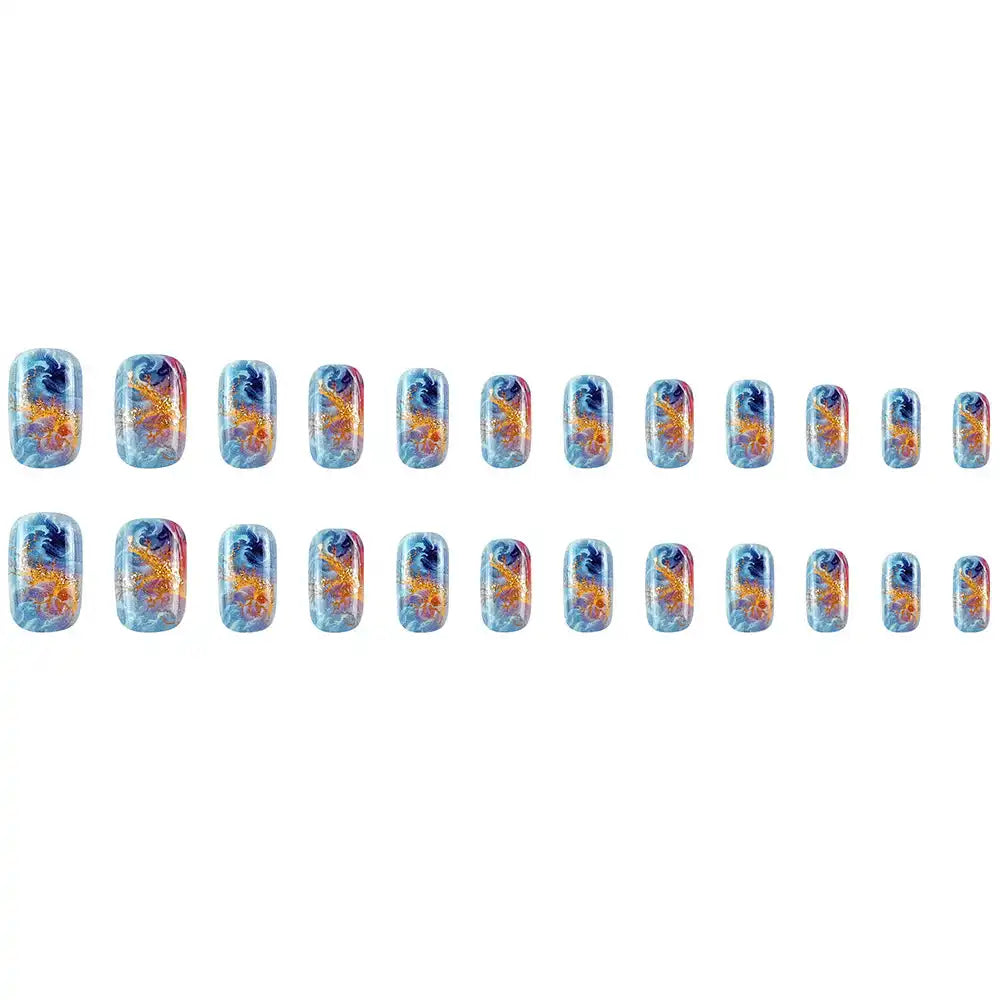 Reusable nail sticker in aqua tones and artistic texture