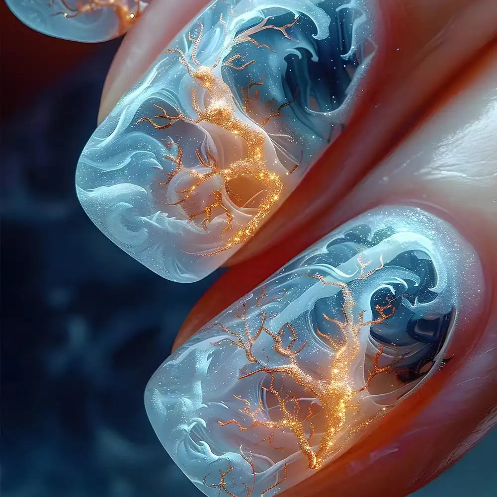 Bold nail wrap with blue lightning-inspired design