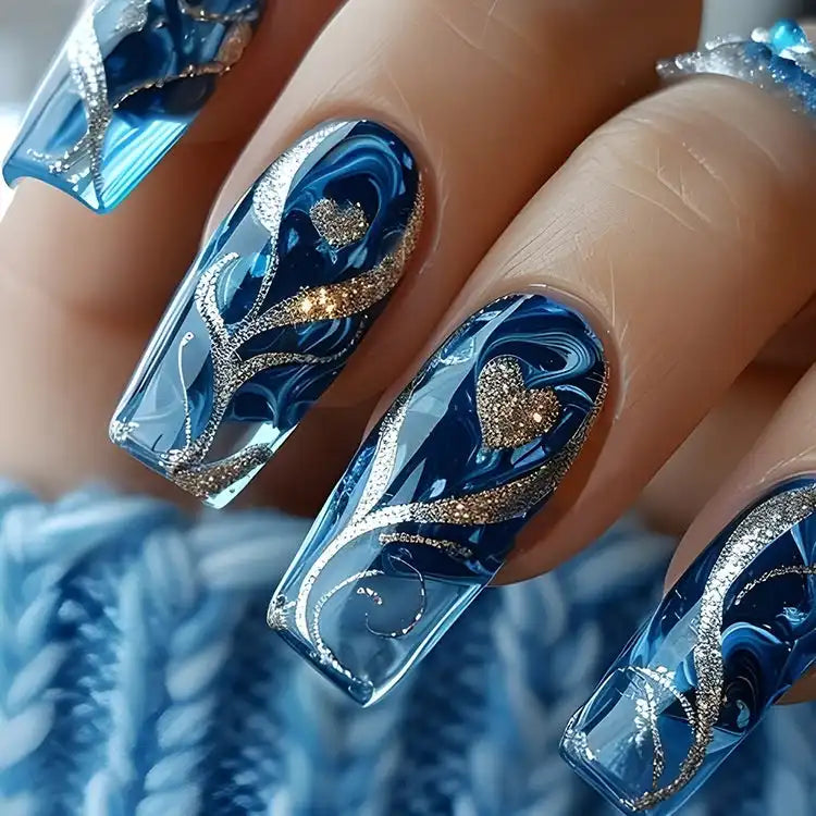 AquaNailz™ electric blue nail wrap with abstract shimmer pattern