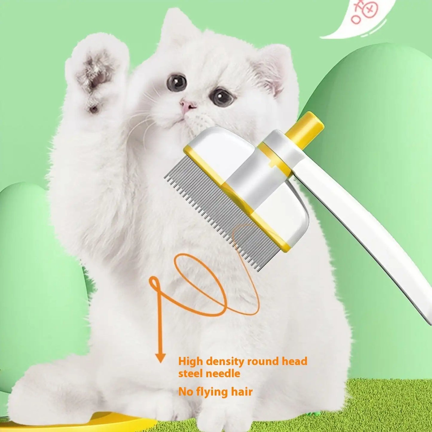 Pet brush showing metal teeth with rounded ends